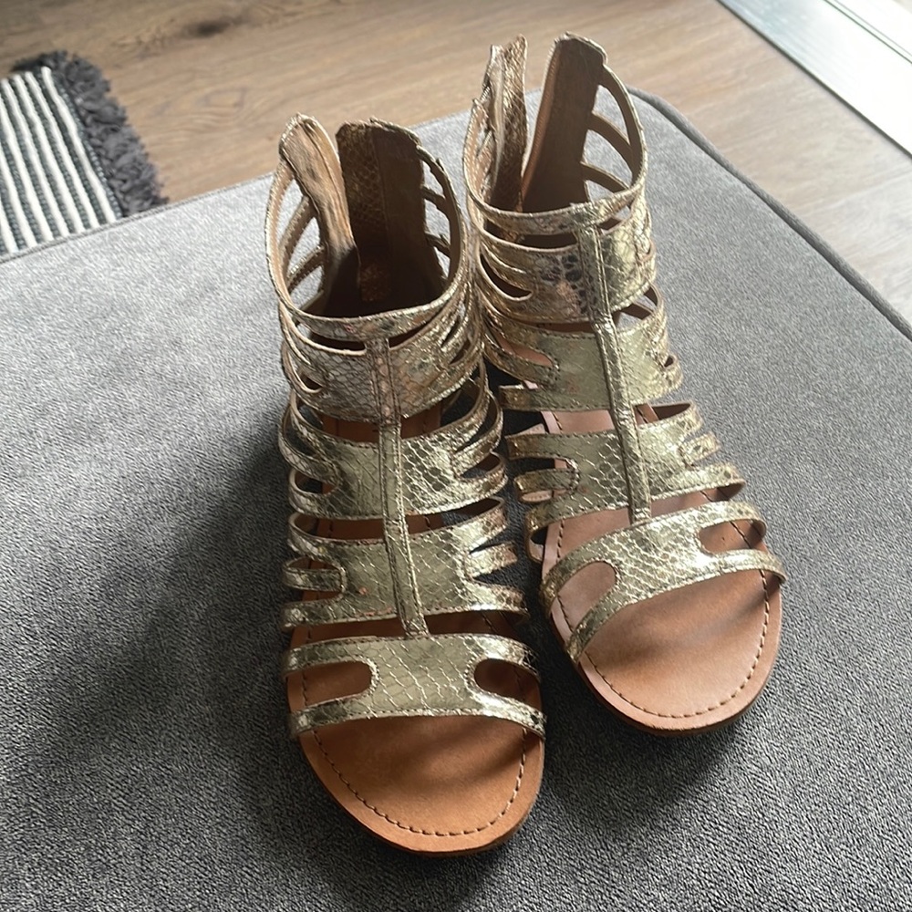 Metallic gold gladiator sandals